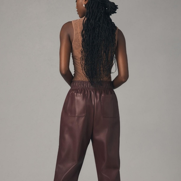 Avec Les Filles Faux Leather Joggers Brown Size Medium - Picture 3 of 9